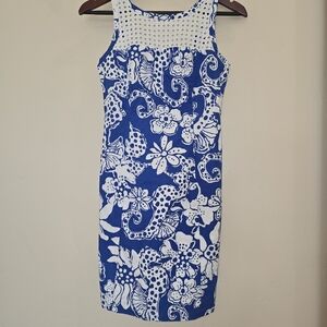 Lilly Pulitzer Marianne Shift Dress Blue Floral Seahorse size 0 style 76256 EUC